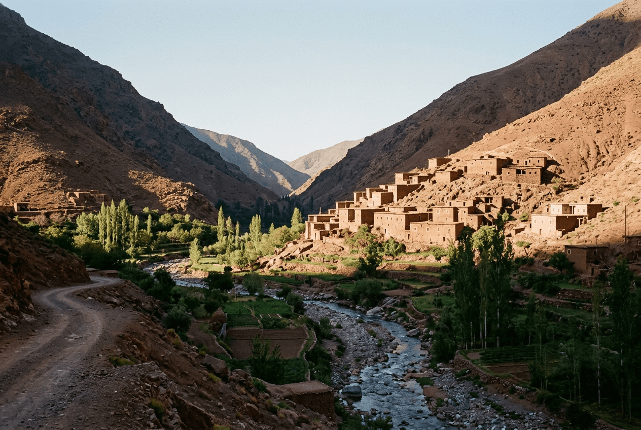 Vallée de l’Ourika et ses cultures en terrasses, à 68 km de Marrakech dans le Haut Atlas
