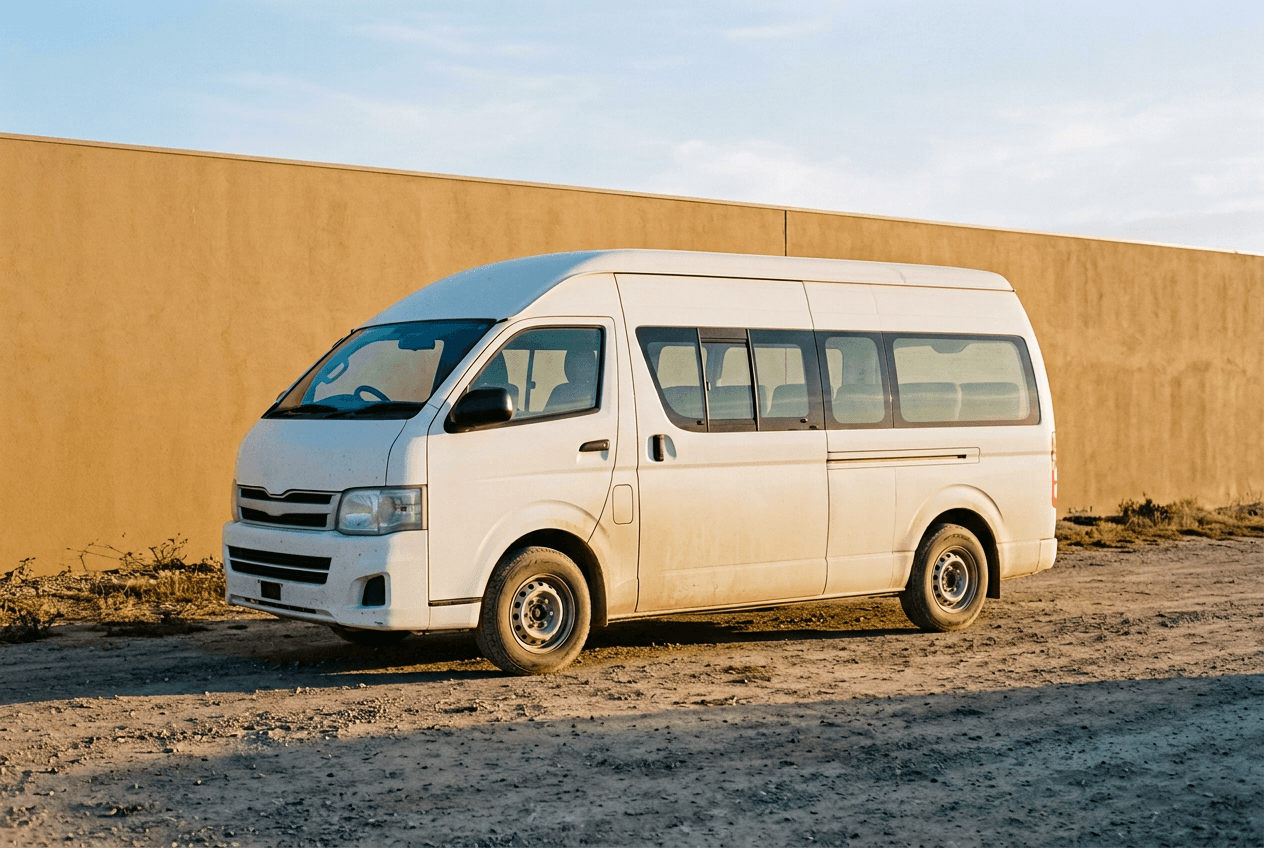 Mercedes Sprinter 12 places de Kech Travel Bus stationné dans une rue de Guéliz à Marrakech