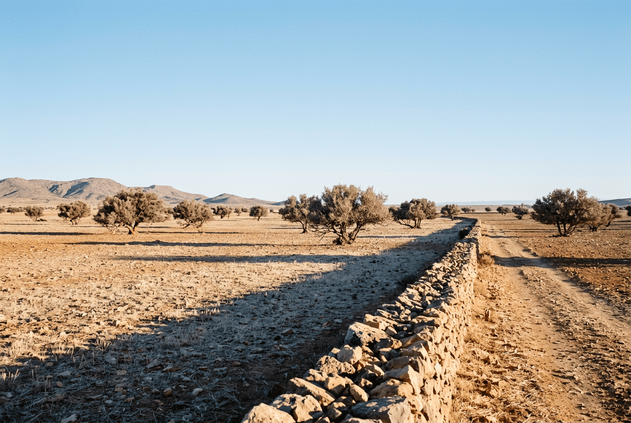 Plaine à arganiers sur la route d’Essaouira, entre Chichaoua et la côte atlantique
